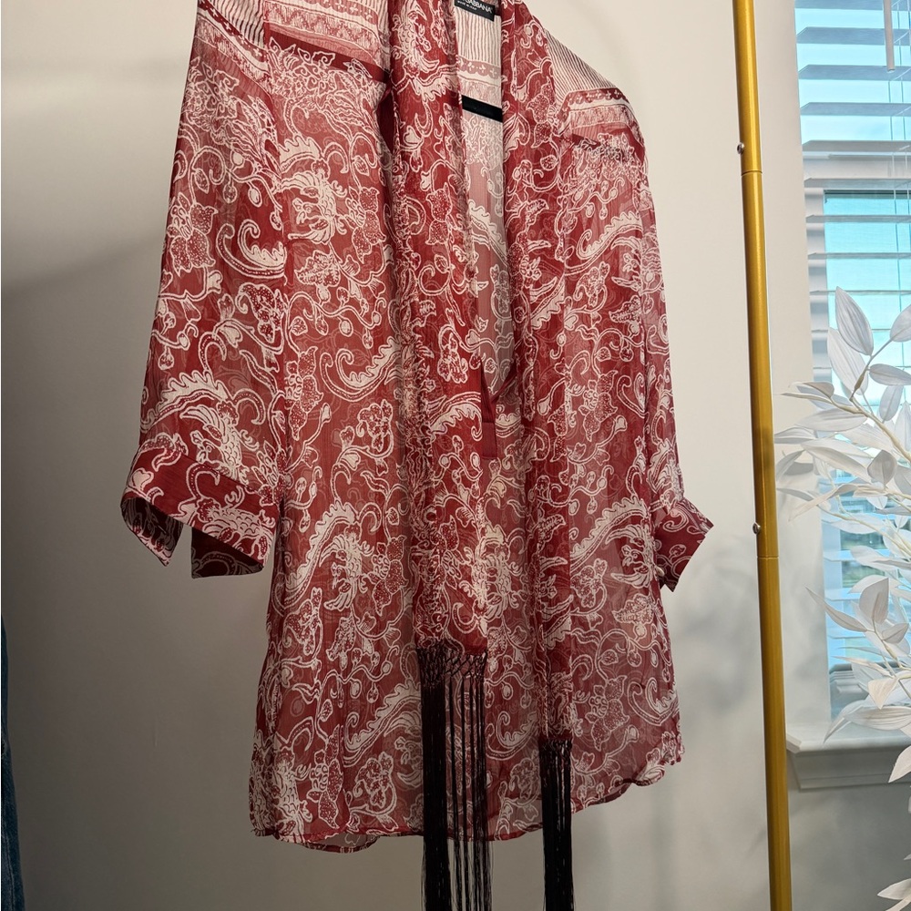 Dolce & Gabbana Red and White Paisley Silk Top